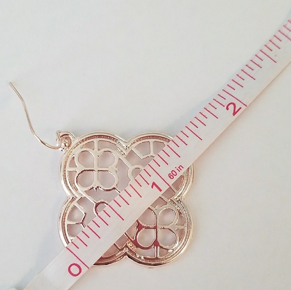 Rose Gold Tone Clover Filigree Earrings - Picture 4 of 4